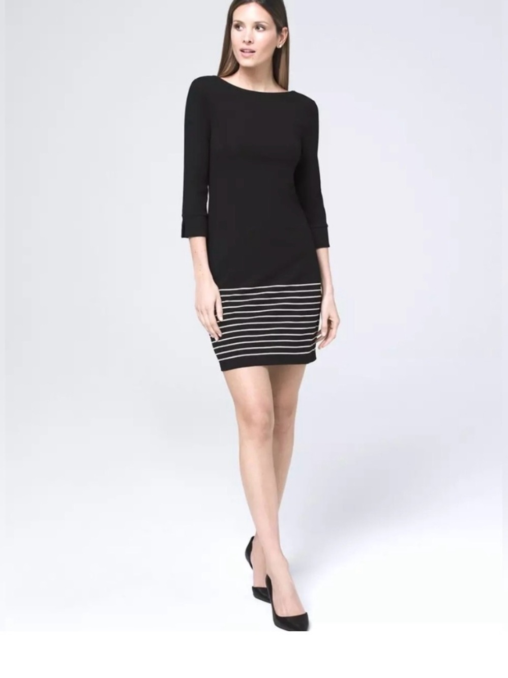 White House Black Market Black Mini Dress with Striped Hem